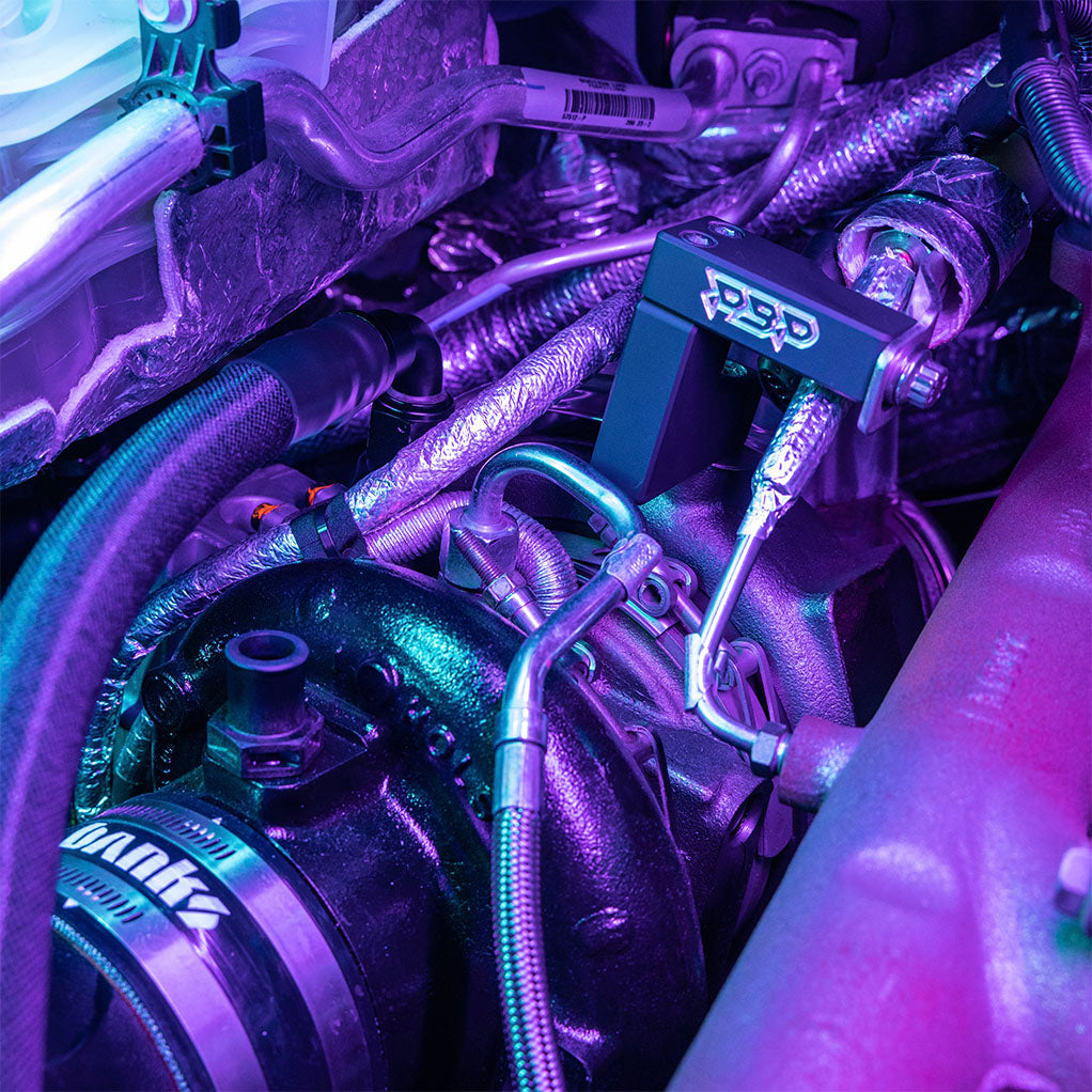 5th gen cummins back pressure sensor bracket satin black installed