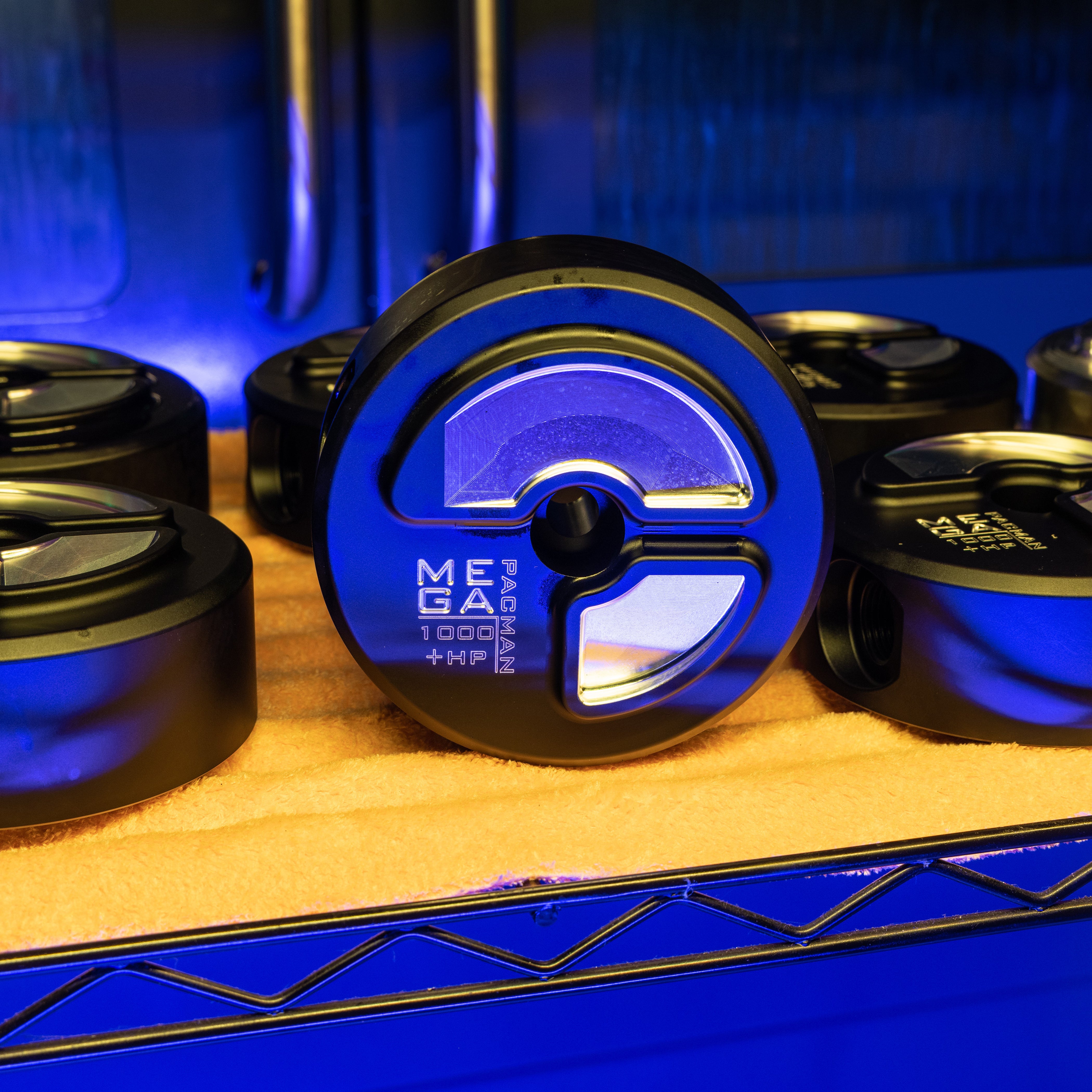 Front side of mega pacman fuel sump anodized black.