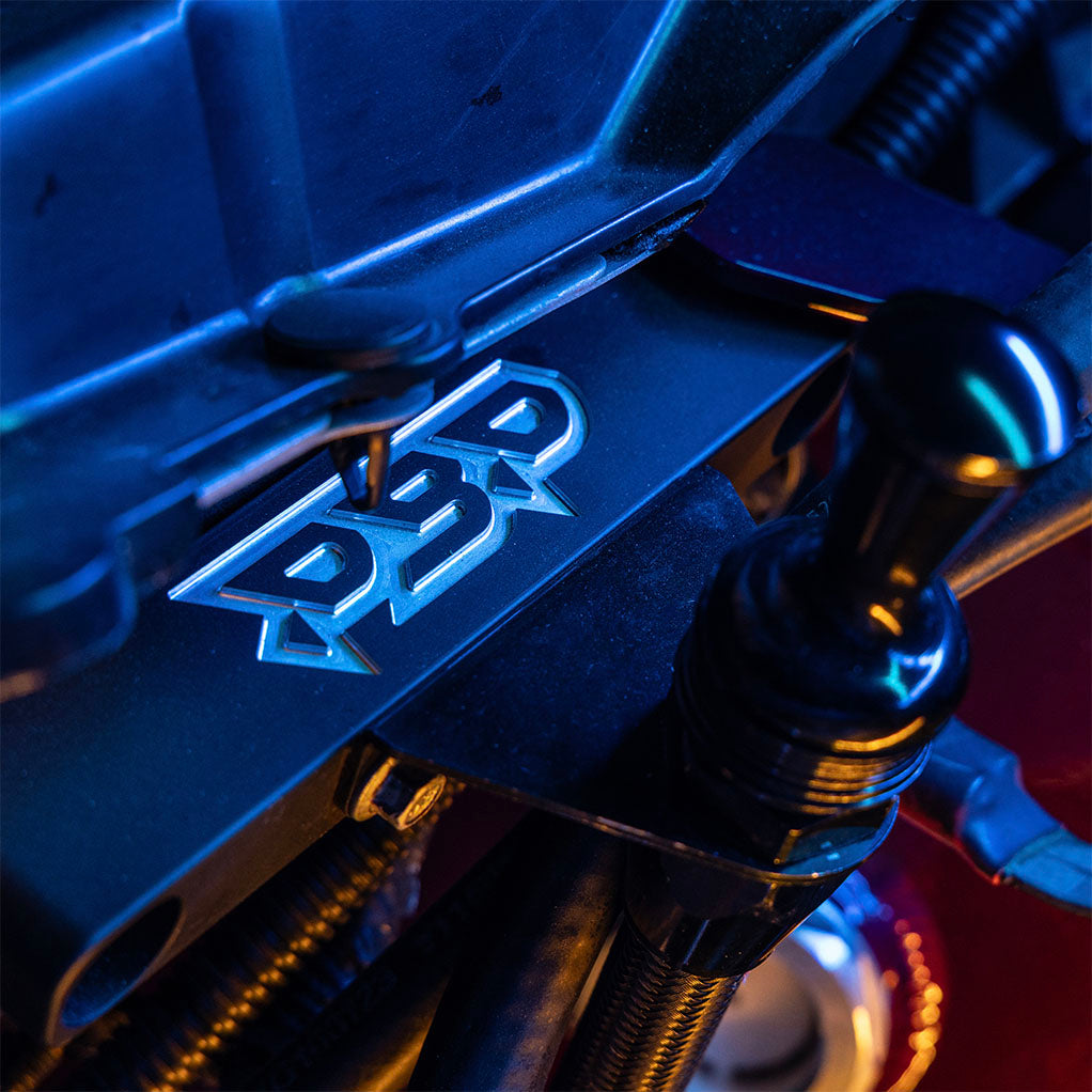 Up close of a 68rfe billet bracket installed on truck