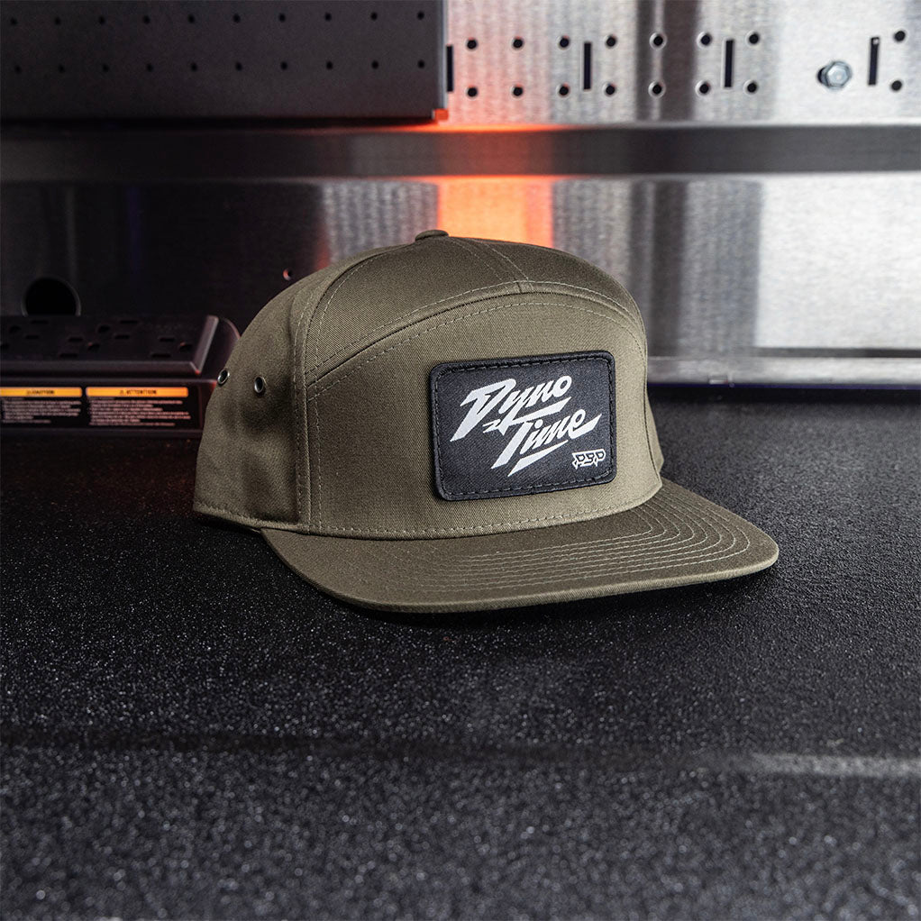 Adjustable Strapback Flat Bill Loden Green Hat with Woven Black Patch 