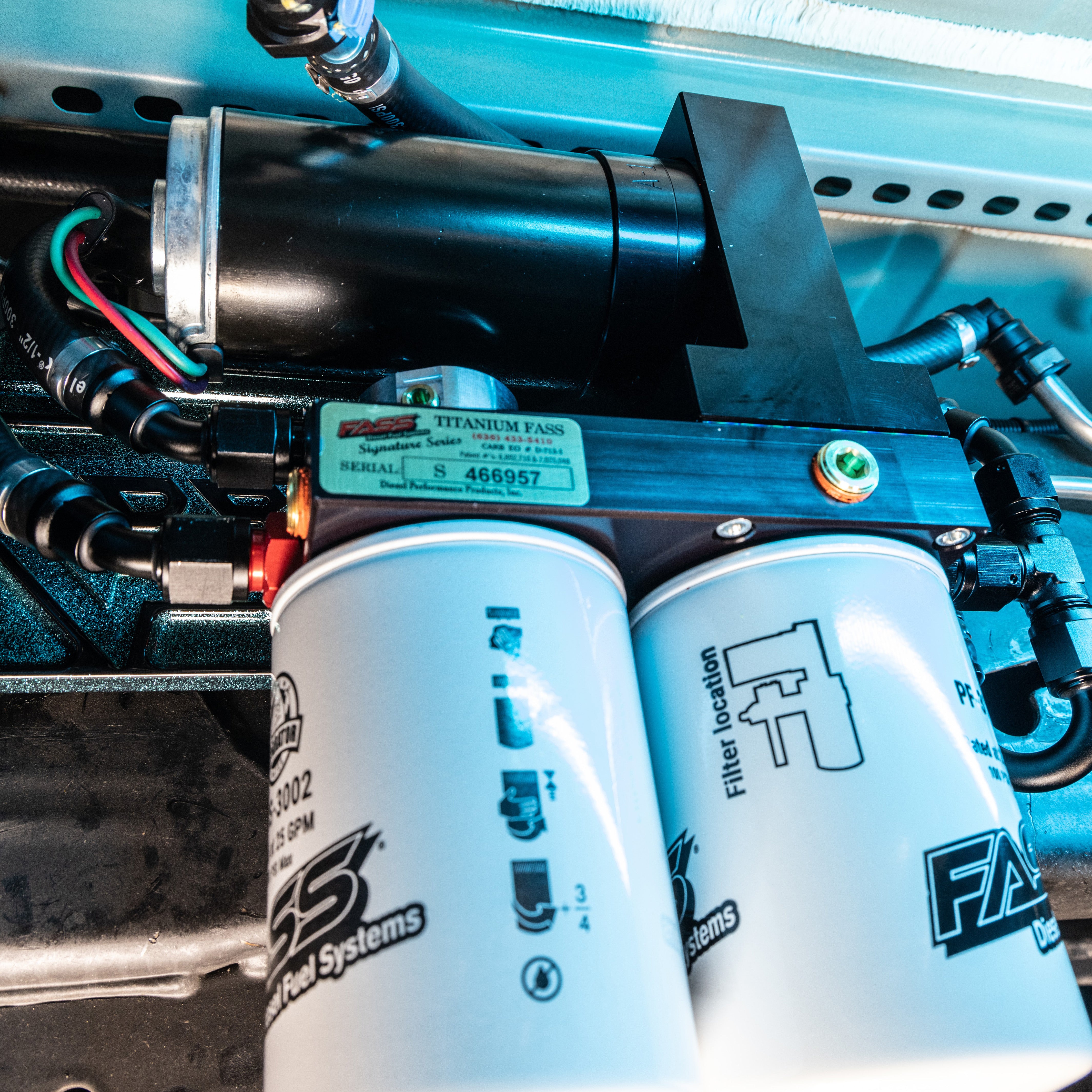 BILLET 20+ L5P FASS BRACKET Installed on Truck with Fass Fuel System