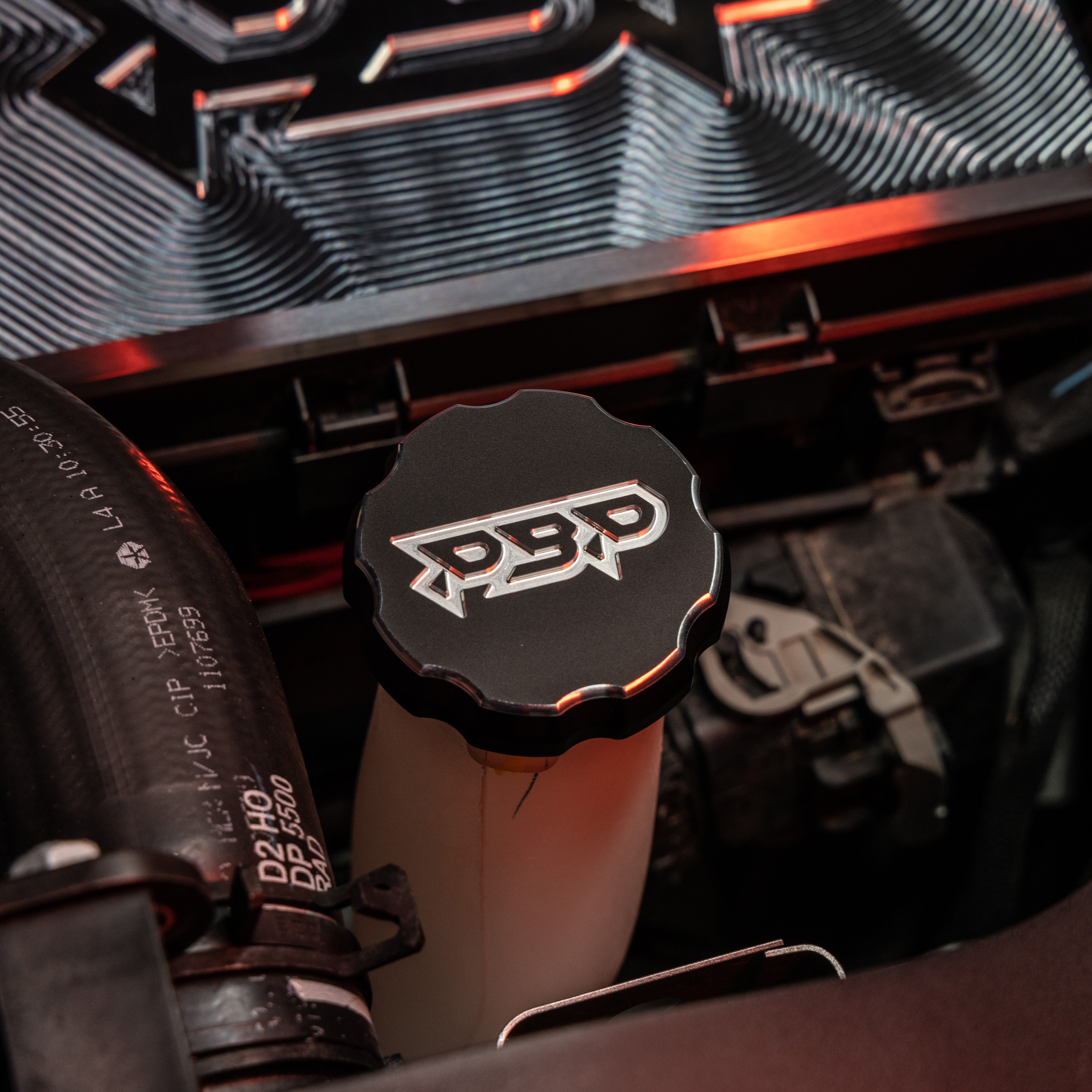 6.7L Cummins Wiper Fluid Cap Billet Aluminum anodized black installed