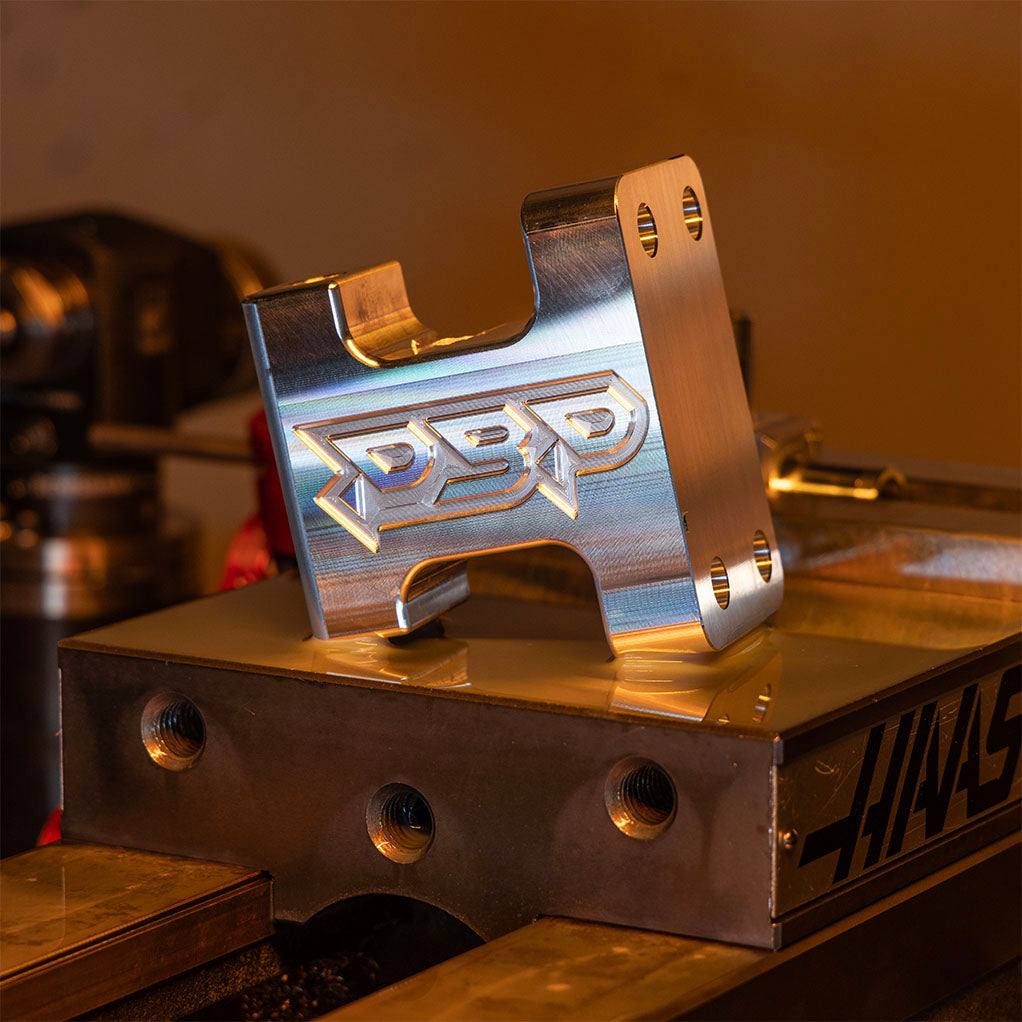 PBP Billet 6.7L Cummins Alternator Bracket Front Face View. 