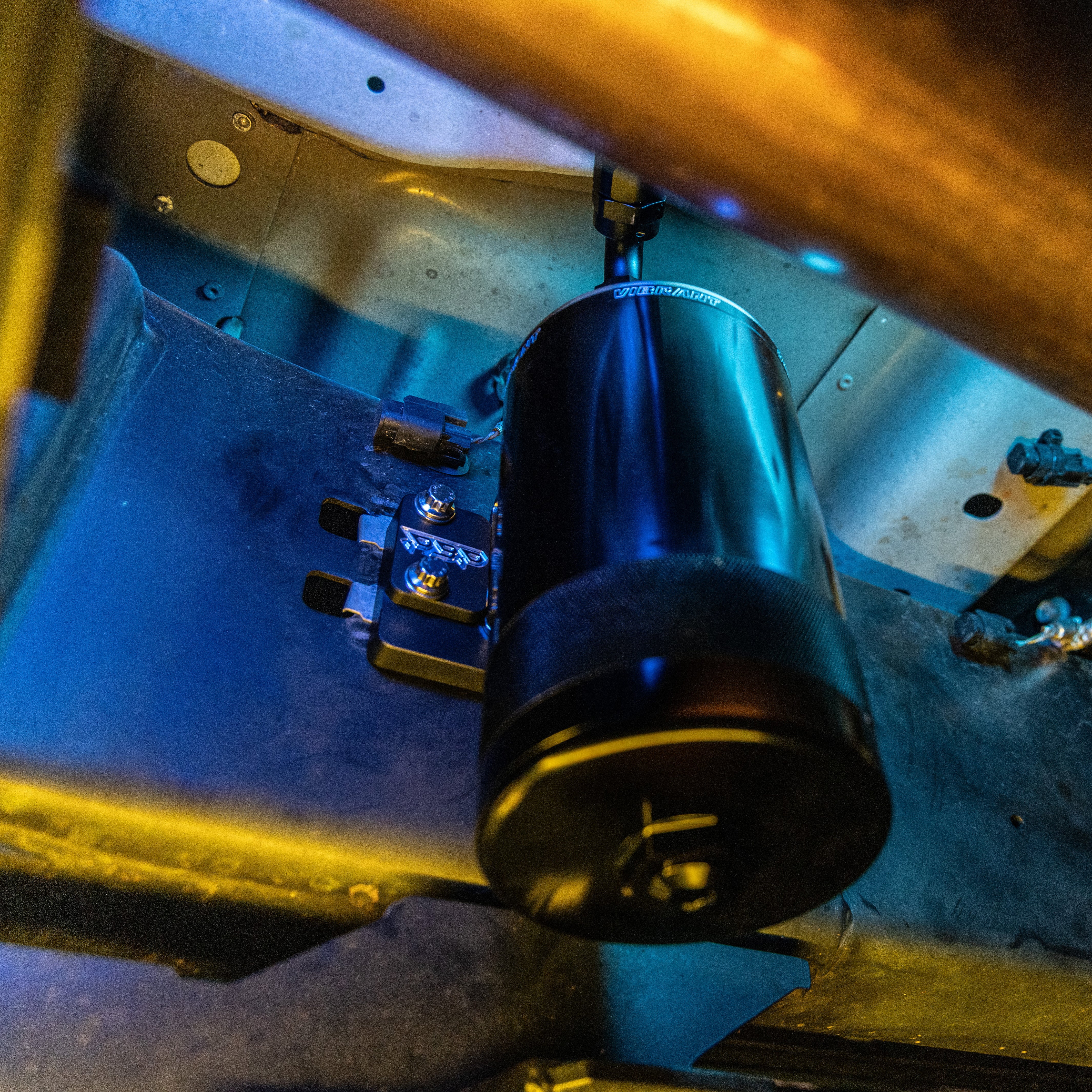 Powerstroke catch can bracket installed with catch can